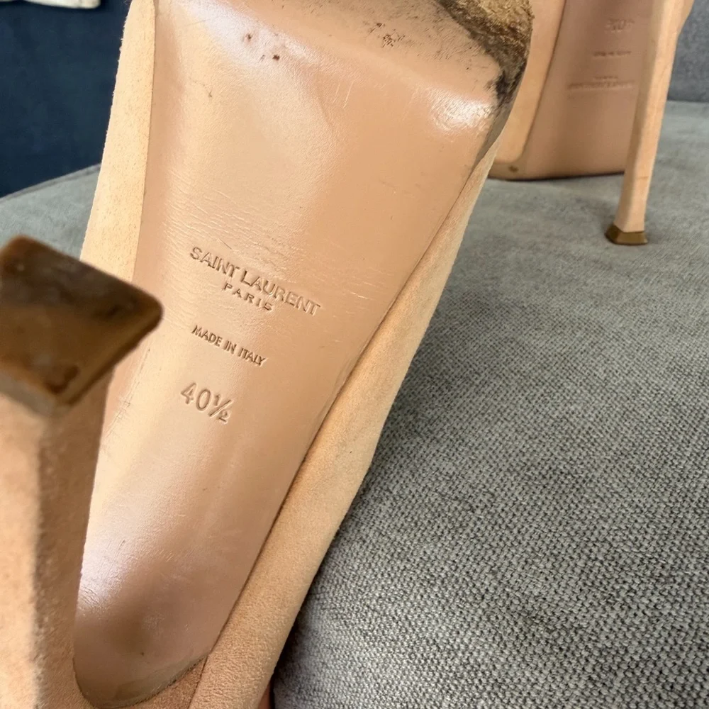 YSL Women's Tan Suede & Patent Leather High Heel Pumps